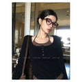 Vintage Sweet And Spicy Sexy Leopard Splicing Fake Two Hanging Neck Long Sleeve Bottom Slim Slim Top T-Shirt