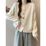 KANING Round-Neck Sweet Button Knitted Cardigan 2026 Autumn New Loose Premium Sweater Top Woman