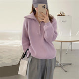 Autumn And Winter Pit Half Zipper Sweater Female Design Collar Soft Languid Lazy Outside Wearing Knitted Shirt Top