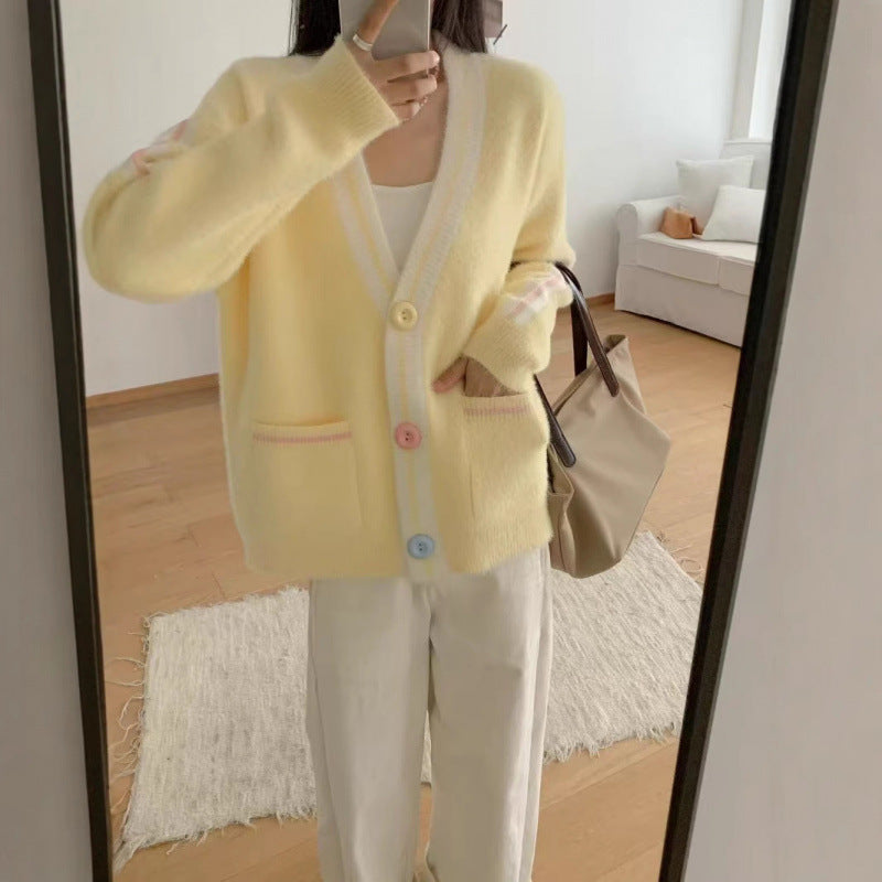 KANING Sweet And Gentle Knitted Cardigan 2026 Autumn New Women's Lazy Wind Loose Sweater Jacket