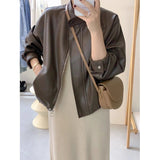 Curry Leather Coat Women's Leather Jacket 2025 New Hong Kong Style Short Locomotive This Year Popular Fashion Retro