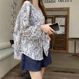 Vintage Broken Flower Long-Sleeved Shirt Women's Autumn New Design Sense And Other Lantern Sleeves Casual Loose Coat Tide