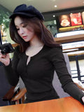 Pure Sexy Hot Girl In Korean Button Thread Long-Sleeved T-Shirt Girl Spring And Autumn Korean Version Of The Bottom Shirt Top Woman