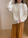 KANING Candy Color Gentle Round Collar Collar Sweater 2026 Autumn And Winter New Korean Soft-Creative Loose Knitted Shirt