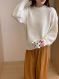 KANING Candy Color Gentle Round Collar Collar Sweater 2026 Autumn And Winter New Korean Soft-Creative Loose Knitted Shirt
