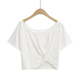 Beauty Talent Gray Kinky Design Slanted Shoulder Embody Short Sleeve T-Shirt Shorts Pure Hot Girl Top