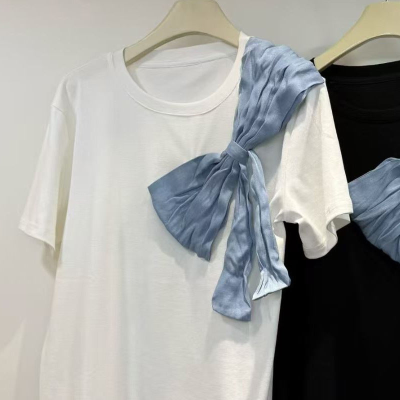 European Goods Bow Round Neck Short-Sleeved T-Shirt 2026 Spring And Summer New Loose Thin Korean Version Hit Bottom