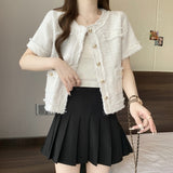 Temperament Short-Sized Fragrant Coat Summer New Coarse Flowers Tidly Short-Sleeved Top Woman