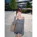 Lazy Wind High-End Striped Long-Sleeved Woman Autumn Leisure Thin Bottom Shirt Hot Girl Thin Top