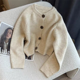 KANING French Round-Neck Short Knitted Cardigan Women 2026 Autumn New Design Button Sweater Short Coat
