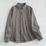 Real Shooting 2026 Spring New Literary Retro Collar Plaid Long-Sleeved Lady Shirt Shirt Lady
