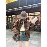 2026 Spring And Autumn New Vintage Curry Leather Coat Women's Old Money Winded Maillard Jacket Locomotive Shirt