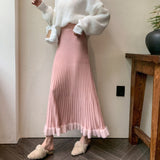 KANING Crowing Pink Folded Skirt High Waist Swing Skirt 2026 Autumn And Winter New Knitted Half Dress Woman