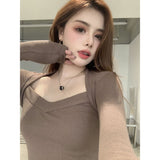 French Temperament Pure Style Collar Long-Sleeved T-Shirt Women's Autumn And Winter New Tight Body Slimming Bottom Shirt Top