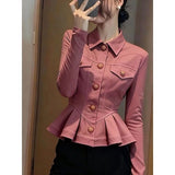 Early Autumn Is Very Good-Looking Blue Coat Female Fashionable Temperament Taut Tidly Taut Tidly Blouse