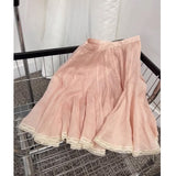 French Sweet Style Lace Spliced Pink Half-Dress Woman 2026 Summer Temperament Gentle Age Reduction A Word Short Skirt