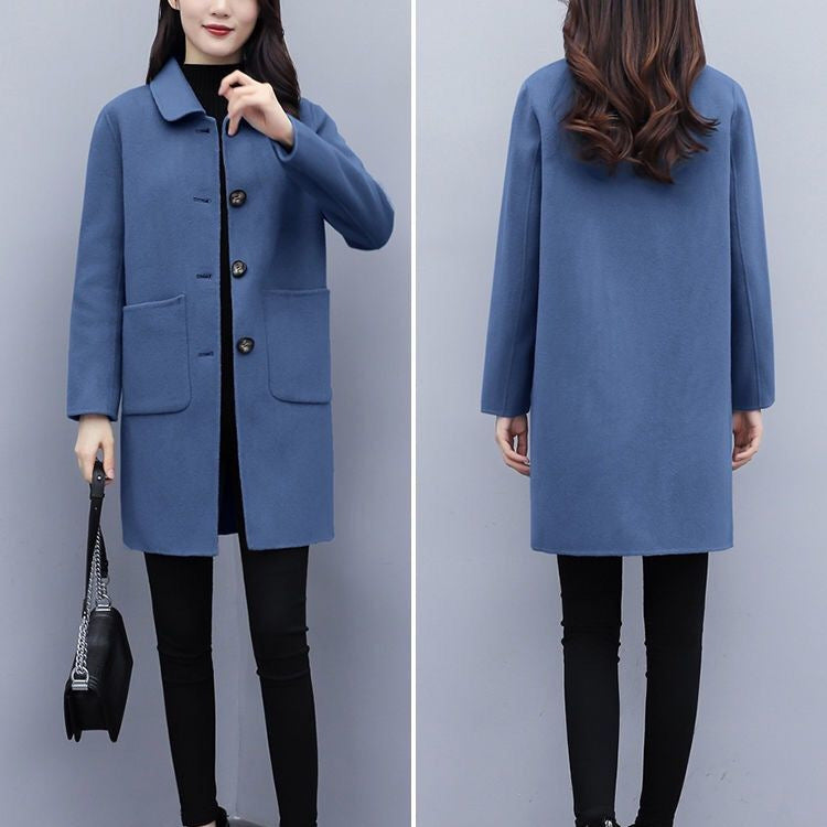 Autumn And Winter Korean Version Has Pocket Button Hair, Coat Female Large Size Loose Age Reduction Long Coat