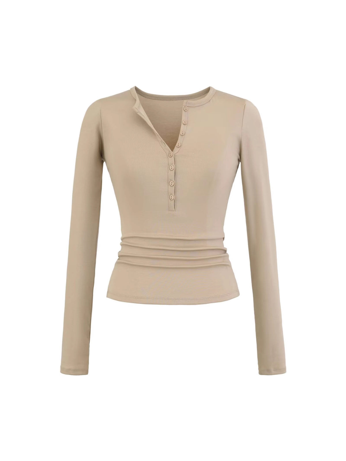 V-Neck Button Long-Sleeved T-Shirt V Collar Slimming Top New