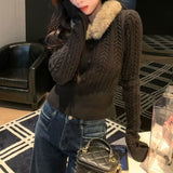 Kaning Fur Collar Blouse T-Shirt Knitted Sweater 2026 Autumn And Winter New Lazy Wind To Close The Waist With Knitted Shirt