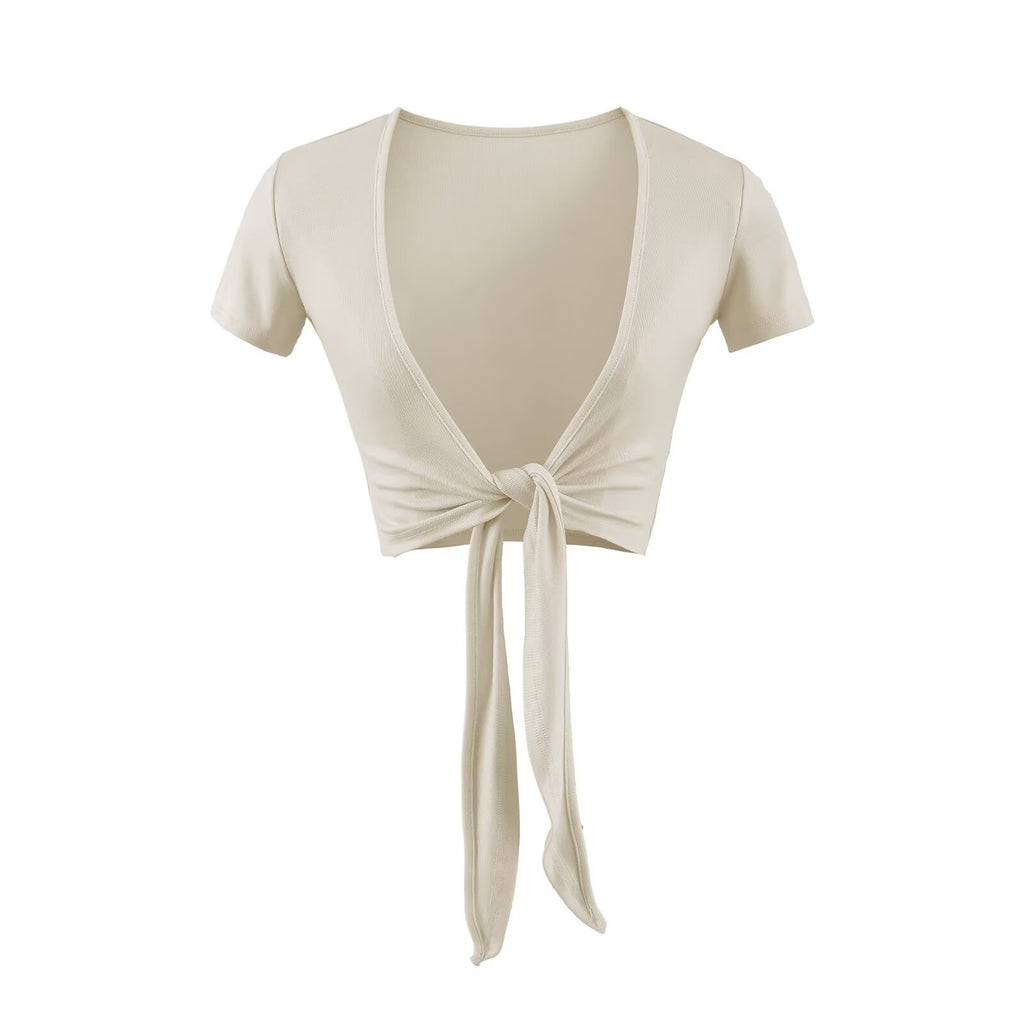 Belt Shawl Short-Sleeved T-Shirt Design Small Irregular Draw Blouse Short T-Shirt Summer