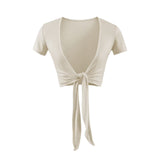 Belt Shawl Short-Sleeved T-Shirt Design Small Irregular Draw Blouse Short T-Shirt Summer