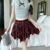 Spice Girls Red Lattice 100-Fold Short Skirt Half-Dress Girl Spring New Design Sense Irregular Jk Ponpong Skirt Cake Skirt