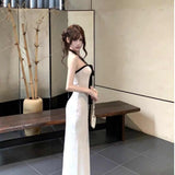 French White Hanging Neck Sling Dress Women Summer Pure Desire To Put On The Waist Of The Beautiful Chest Bag Long Skirt