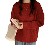 KANING New Year Red Sparrow Sweater Women's New Vintage Lazy Wind Round Collar Knitwear