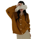 KANING Korean Version Of Color Buckle Bump Color Soft Knitted Cardigan 2026 Autumn And Winter New Loose Thin Round Sweater Woman