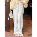 Design Sense Side Pressure Folding Pit Strip Knitted Broad Leg Pants Women Autumn And Winter Thick Hanging Feeling Loose Thin Tug Leisure Pants