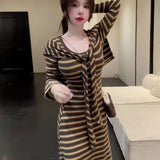 Pure Hot Girl Hit The Striped Dress + Outer Shawl 2026 Autumn And Winter New Popular Dress Women's Dress