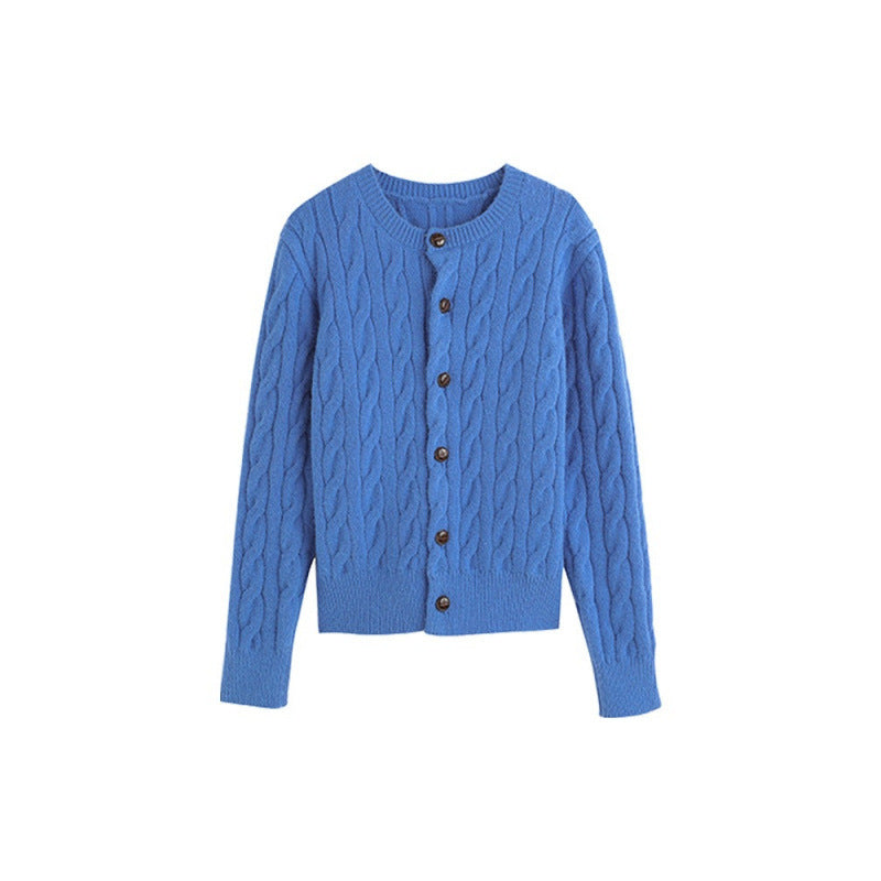 3.11/New In Spring XUAN XIAO JIE Solid Blue Knitted Shirt Woman