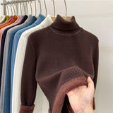 High-Necked Velvet Sweater Women Plus Velvet Thick Long Sleeves With 2025 Autumn And Winter New Bottom Warm Coat Gas