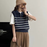 KANING Striped Collar Half Zipper Knitted Vest Women 2026 Autumn New Simple Folded Knitted Vest Women