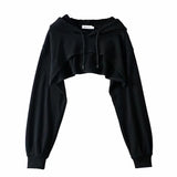 Black And White Hooded Long-Sleeved Jacket Short Autumn Women's New Design Sense Niche Hairy Irregular Tops