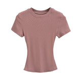 Flat-Up Base T-Shirt Thread Round-Neck Short-Sleeved Bottom Shirt Showing Skinny Short-Sized Hottie