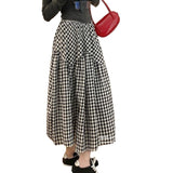 Vintage Lattice High Waist Swing A-Word Half-Dress Woman's New Thin Casual Long Skirt