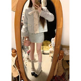 Rich Family Gold Small Fragrant Suit Women's Blue Cardigan Coat Autumn And Winter Bag Hip Half Skirt Temperament Two Sets