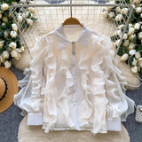 French Romantic Style Leaf Side Pink Shirt Female Spring Korean Version Of Loose Open Shirt Commuter High-End Feel