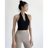 Sports Fitness Yoga Suit With Chest Pad Hanging Neck Small Vest Women's Summer Sexy Casual Beauty Back Clothes