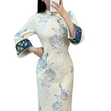 New Chinese Style Plus Velvet Cheongsam Improved Young Print Dress Dress In Autumn And Winter 2025