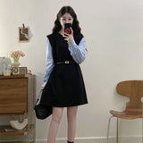 Autumn Fake Two-Piece Colliding Shirt Sleeve Dress Female High-Grade Temperament A Word Mid-Long Dress