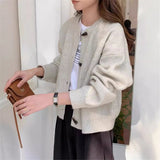 KANING Round Horn Buckle Knitted Cardigan Women 2026 Autumn New Loose Solid Design Sweater Jacket