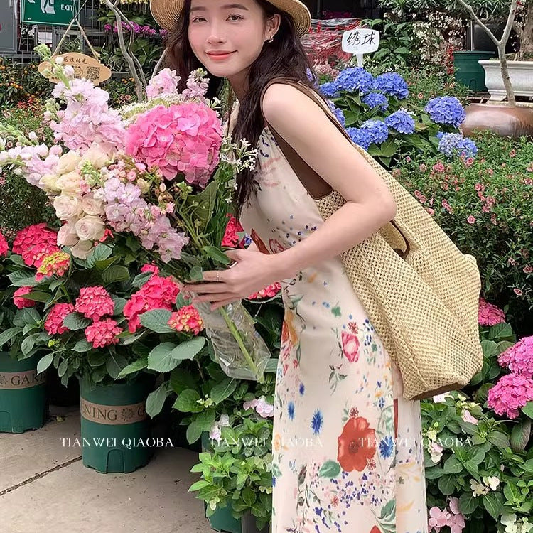 2025 New Tea Break French Broken Flowers With Joint Skirts Women's Summer Seaside Resort Beach Long Skirt