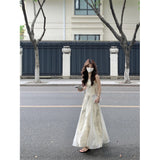 Chinese Wind Summer Mesh Splicing Sling Dress Women Waist Retro Ink Large Skirt Dress