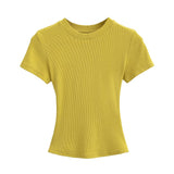 Flat-Up Base T-Shirt Thread Round-Neck Short-Sleeved Bottom Shirt Showing Skinny Short-Sized Hottie