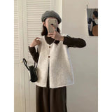KANING Korean Version Of Retro Sleeveless Knitting Vest 2026 Autumn New Loose Lazy Wind Folding Sweater Vest