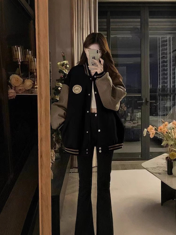 Lazy Style Baseball Uniform Women's Spring And Autumn Winter Warm Retro Leisure Sweater Women's Clothing Tide