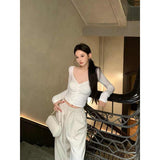 Korean Version Of Fashion Fashion Shoulder Long-Sleeved T-Shirt Women's New Winter Slim Slimming Niche Shirt Hottie Top