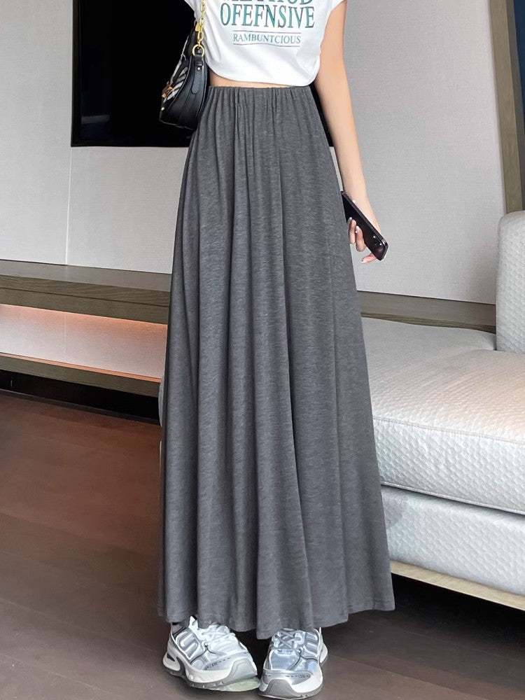 Grey Half-Dress Women's Summer New Tight Waist Thin Swing A-Word Long Skirt